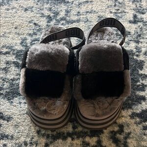 UGG Plush Black and Gray Sandals